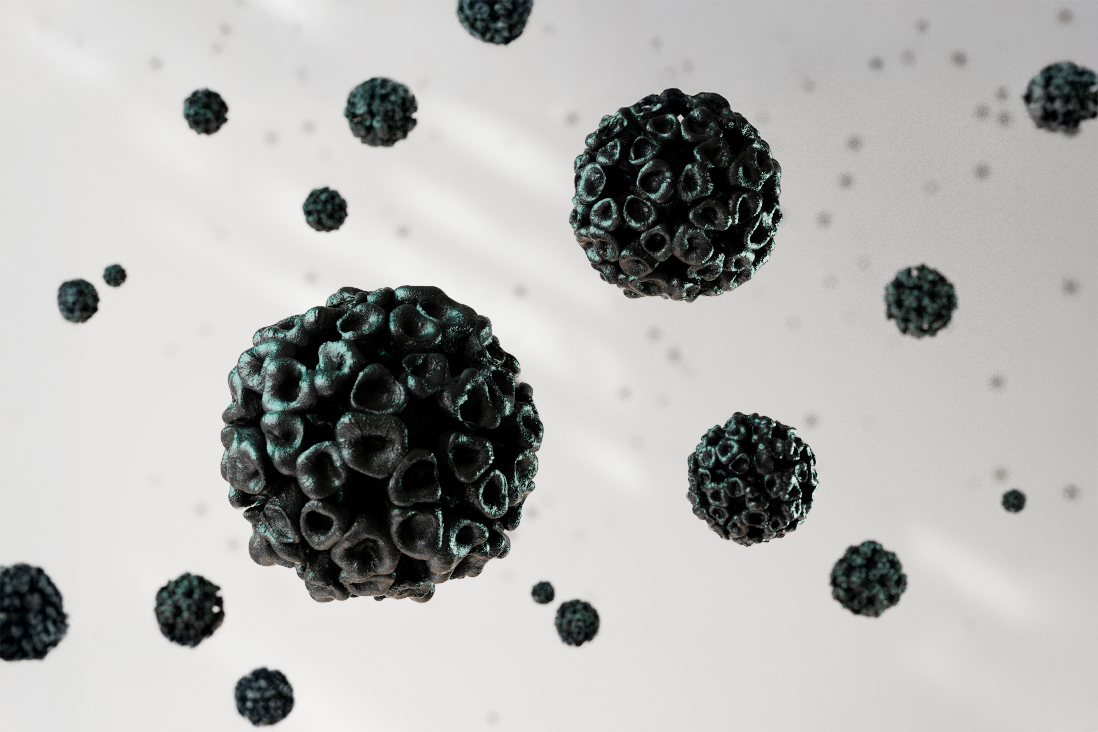 Black viruses floating in the air.