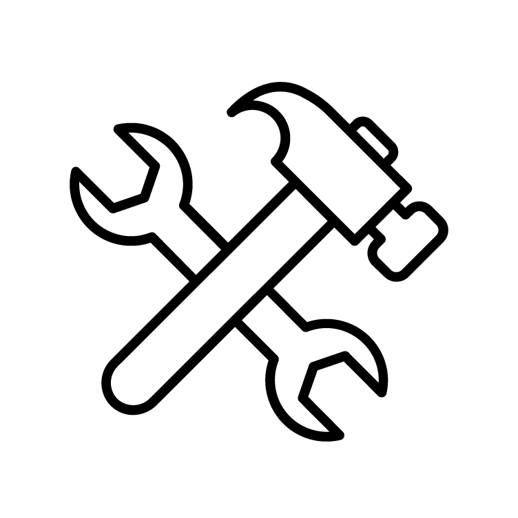 A hammer and a wrench representing low maintenance.