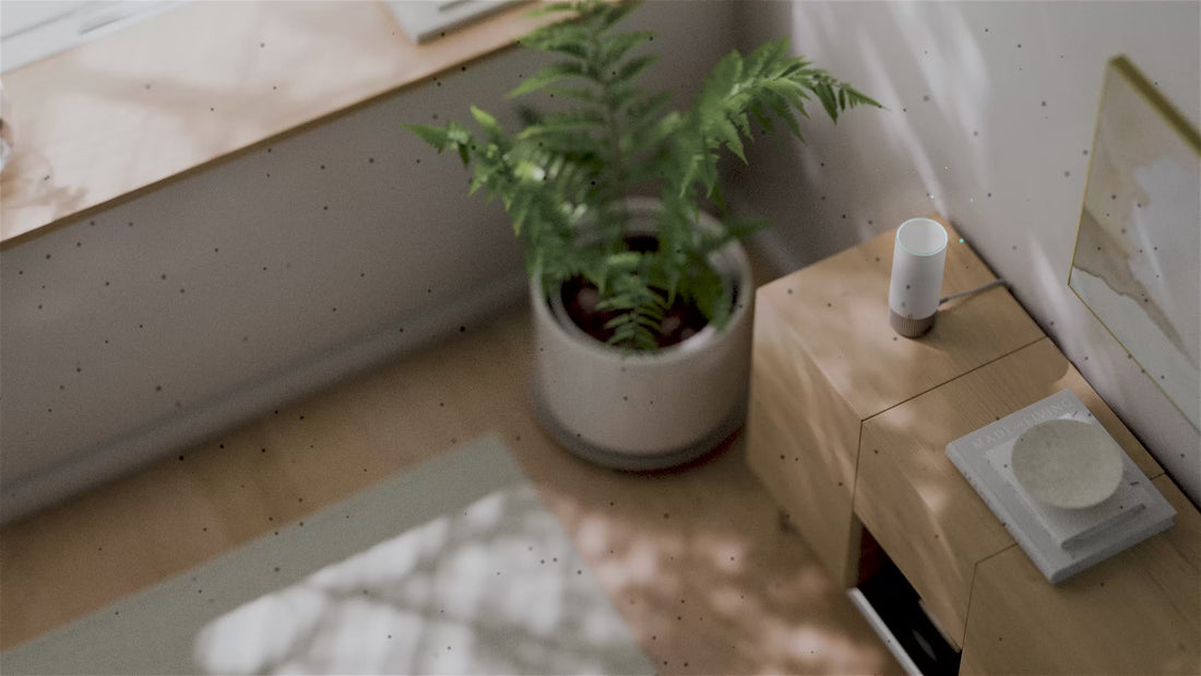 The Airea Space Purifier saturating a modern space with H2O2 molecules.