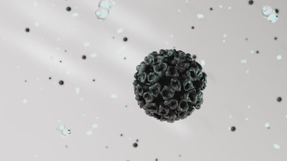 Airea's H2O2 molecules attacking a harmful virus in the air.